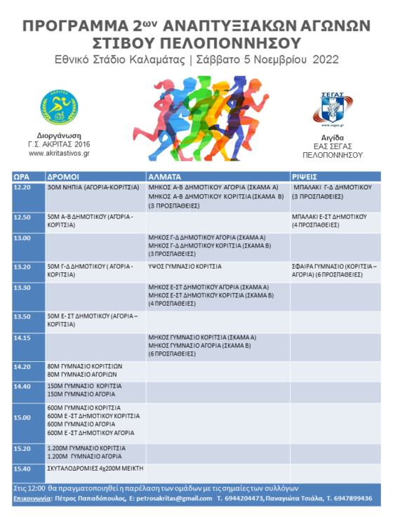 2οι Αναπτυξιακοί Αγώνες Στίβου Πελοποννήσου το Σάββατο 5 Νοεμβρίου στο Στάδιο Καλαμάτας 6